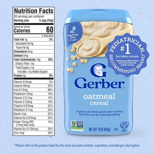 Gerber Grain & Grow Oatmeal Cereal 454gm •