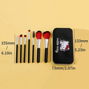 7pcs Makeup Brush Set With Hello Kitty Box - Black