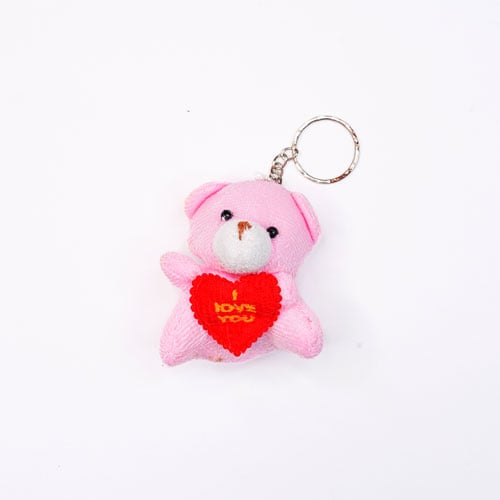 Mini Teddy Bear Key Ring With Kiss & I love You Sound - Pink