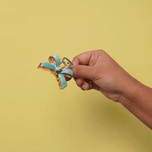 Bow Tie Shape Metal Hair Clip - Teal Green