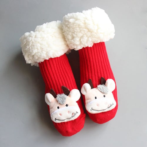 Newborn Baby Cartoon Plush Velvet Mid Tube Socks - Red (240056)