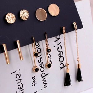 5 Pairs Women Round Rectangular Tassel Earrings Set