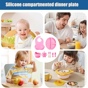 Silicone Feeding Accessories 8pcs Set for Babies - Pink