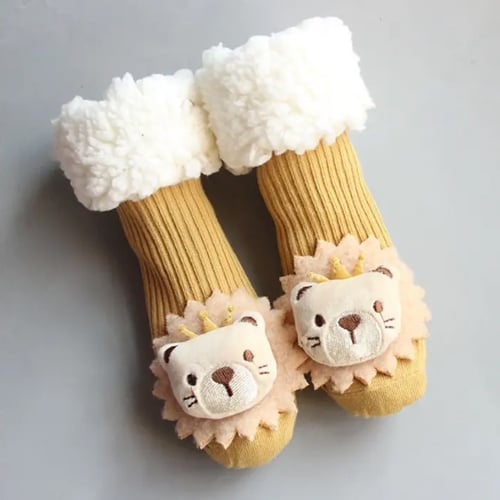 Newborn Baby Cartoon Plush Velvet Mid Tube Socks - Yellow (240057)