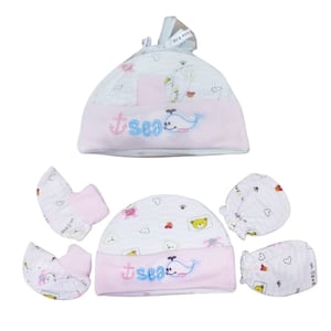 Whiz Kid Cap Hand Gloves Socks Set - Baby Pink