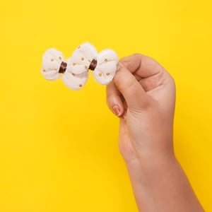 Soft Hair Clip With Polka Glitter 1pair - Cream