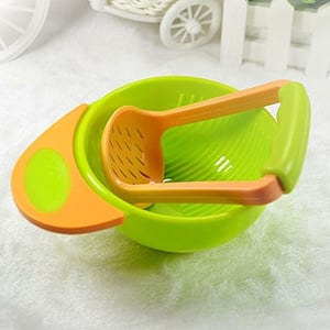 Baby Food Masher and Serve Bowl - Orange & Green