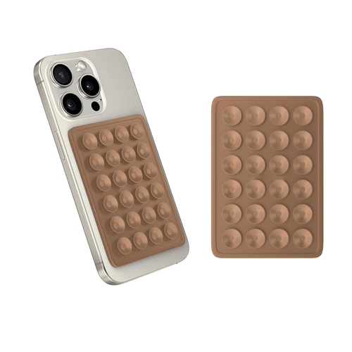 Adhesive Silicone Suction Phone Holder - Brown