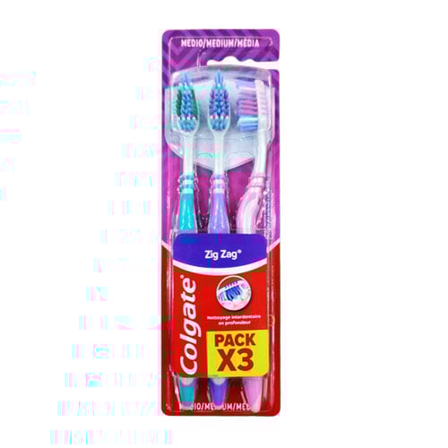 Colgate Zigzag Medium Toothbrush 3pcs - Green Purple Pink