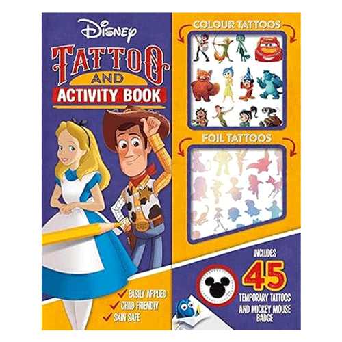 Disney Tattoo And Activity Book Includes 45 Temporary Tattoos And Micky Mouse Badge