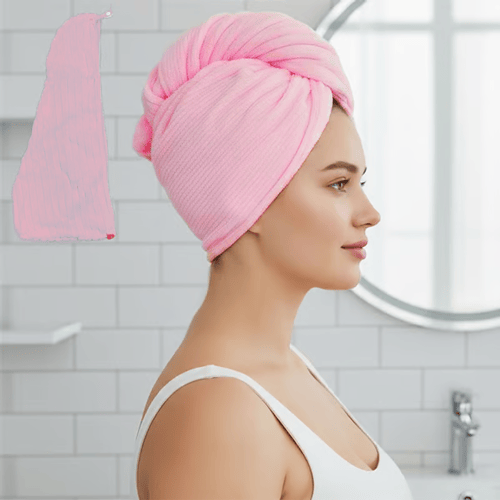 Ultra Soft Hair Wrap & Fleece Bath Towel - Baby Pink