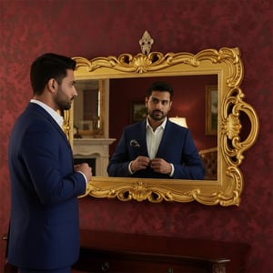 Antique Pattern Wall Mirror - Golden