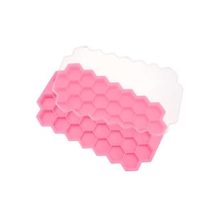 Honeycomb Pattern Ice Cube Trays With Cover - Pink
