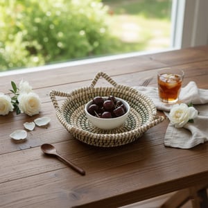 Kans Grass Basket - Green & White