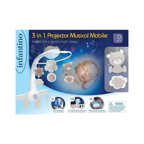 Infantino 3-in-1 Projector Musical Mobile For Baby - Grey (9159)