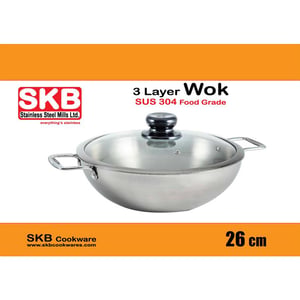 SKB 3 Layer Wok with Glass Lid - 26cm