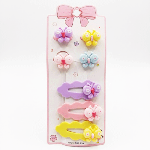 Children Hair Clips And Band Set - Butterfly