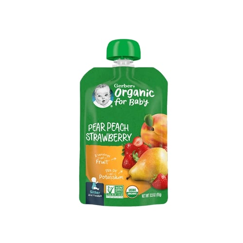 Gerber Organic Pear Peach Strawberry Puree 99g•