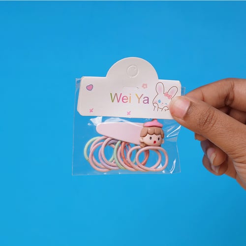 Girls Mini Hair Clip & Band Set - Baby Pink