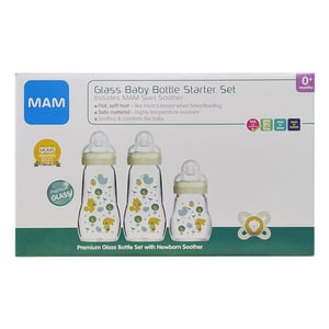 MAM Premium Glass Baby Bottle Starter Set with Newborn Soother (0702)