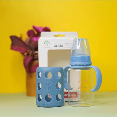 Minitree Regular Neck Glass Feeding Bottle With Handle - 120ml