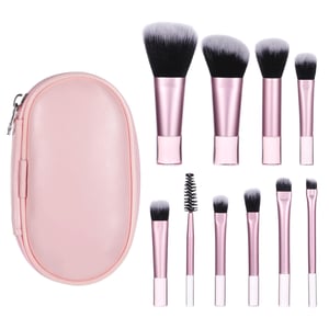 10pcs Premium Mini Makeup Brush Set With Zip Pouch - Pink