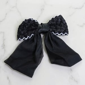 Layered Grosgrain Fabric Bow Hair Clip - Net Black