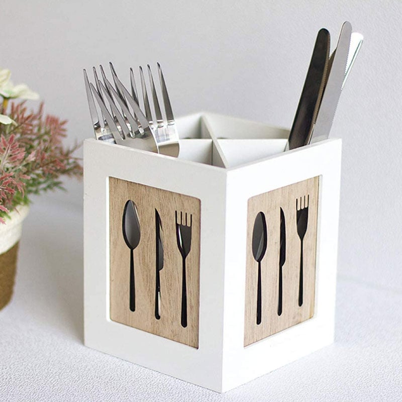 Modern Handmade Tableware Holder Organizer Spoon Wooden Box