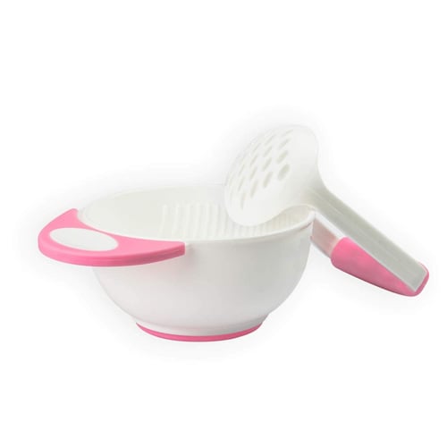 Baby Food Masher and Serve Bowl - Pink & White