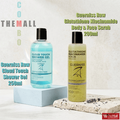 Guerniss Raw Cloud Touch Shower Gel 250ml With Guerniss Raw Glutathione Niacinamide Body & Face Scrub 200ml Combo