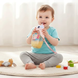 Premium Kids Water Bottle Strap & Straw 460ml - Cat