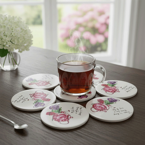 Drink Round Coasters 6pcs - Time For Cup Of Tea