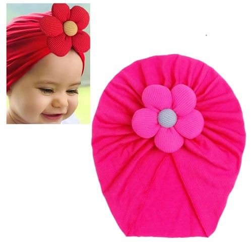 Baby Turban Cap Flower - Hot Pink