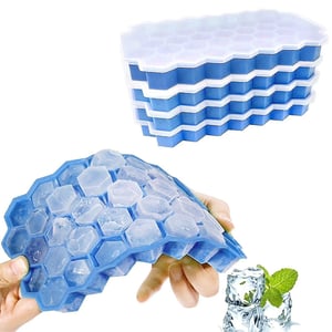 Honeycomb Pattern Ice Cube Trays With Cover - Sky Blue