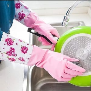 Disposable Rubber Hand Gloves With Floral Print - Sky Blue