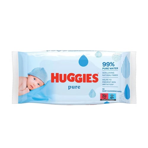 Huggies Pure Skin Loving Natural Fibres Baby Wipes - 56 wipes