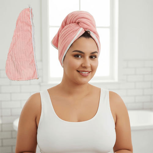 Ultra Soft Hair Wrap & Fleece Bath Towel - Peach Pink