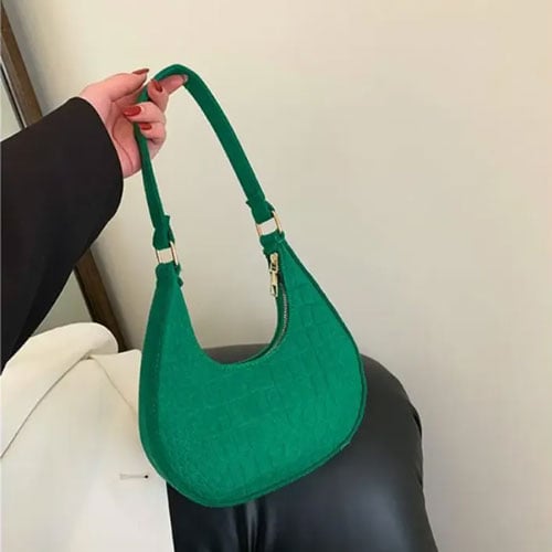 Felt Stone Pattern Underarm Bag - Green
