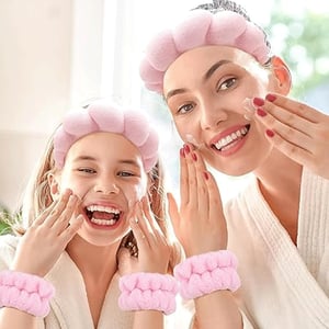 Sweet Beauty Spa Headband & Wristband Set - Baby Pink