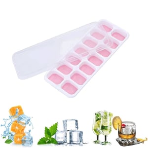 Silicone Ice Cube Tray With Lid - Pink