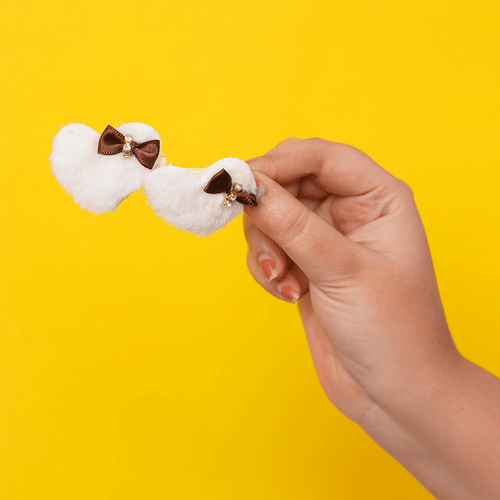 Fluffy Heart Hair Clip 1pair - White