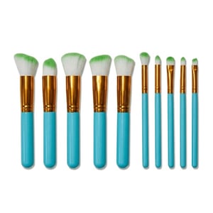 Premium Makeup Kabuki Brush Set 10pcs - Aqua Green