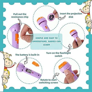Educational Mini Flashlight Projector With 40 Pattern 5 Slides For Kids - Pink