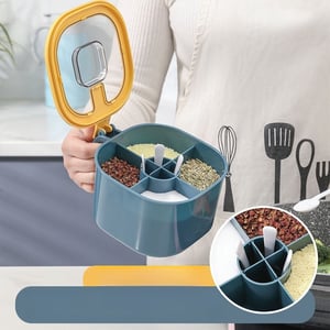 4 Grid Spices Storage Box With 4 Spoon - Yellow