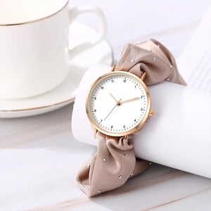 Stone Fashionable Scrunchie Watch For Women - Silky Tan