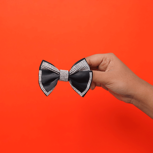 Shiny Stone Bow Hair Clip - Black