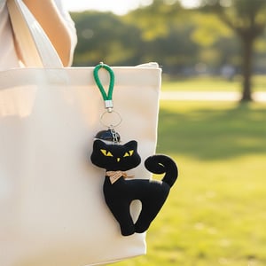 Fancy Cat With Rattle Ball Key Ring - Black
