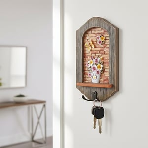 Handcrafted Arched Floral Wall Organizer with Integrated Key Hooks •