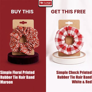 Simple Floral Printed Rubber Tie Hair Band - Maroon (Get Simple Check Printed Rubber Tie Hair Band - White & Red Free)