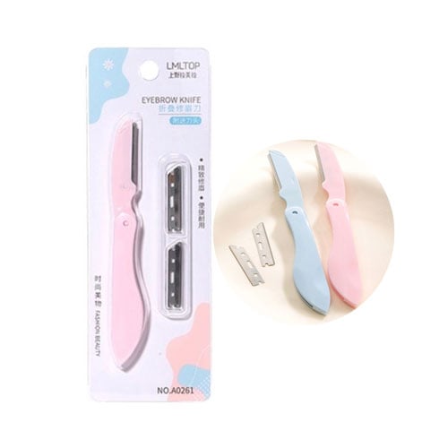 LMLTOP Folding Eyebrow Knife With Extra 2 Blades - Baby Pink